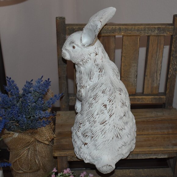 Resin Distressed Shabby Chic White Bunny Rabbit Country Cottage Farmhouse Decor - Picture 8 of 11
